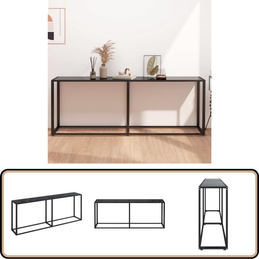 VidaXL Wandtafel 200x35x75 5 cm Zwart glas & staal Wandtafel Industrieel Design Zwarte Tafel Bijzettafel Glazen Tafel