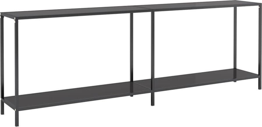 VidaXL Wandtafel 220 cm Zwart Geh. Glas & Staal Wandtafel Bijzettafel Zwarte Wandtafel Glazen Wandtafel Stalen Wandtafel Modern Tafeltje Scandinavische Wandtafel Consoletafel Salontafel Living Accessoires Meubilair