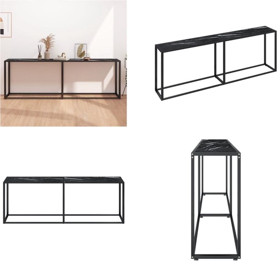 VidaXL Wandtafel 220x35x75 5 cm gehard glas zwartmarmerkleurig Wandtafel Wandtafels Tafel Bijzettafel