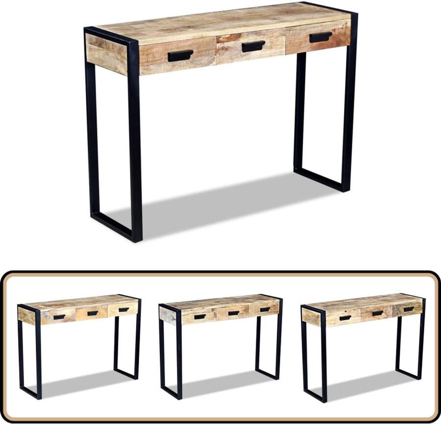 VidaXL Wandtafel 3 lades 110x35x78 cm Mangohout Wandtafel Industriele Tafel Mango Hout Vintage Tafel Salontafel