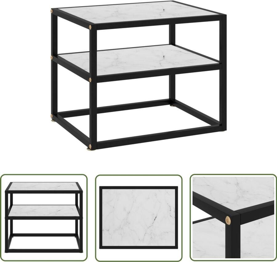VidaXL Wandtafel Gehard glas 50x40x40 cm Wit Zwart Wandtafel Bijzettafel Salontafel Witte Tafel Zwarte Tafel
