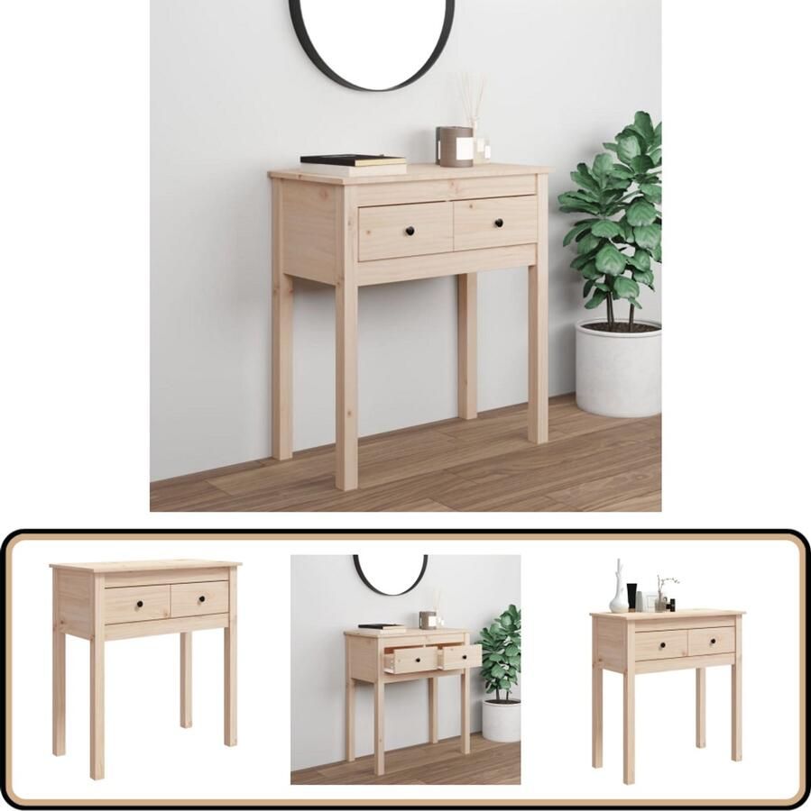 The Living Store Wandtafel Massief Grenenhout 70 x 35 x 75 cm Met 2 lades Rustieke uitstraling Wandtafel Grenenhouten Tafel Salontafel Bijzettafel Vintage Tafel - Foto 2