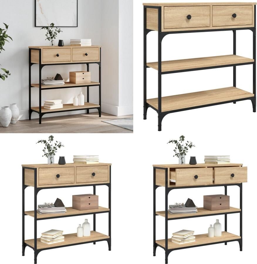 The Living Store Wandtafel 72 5x25x75 cm bewerkt hout sonoma eikenkleurig Wandtafel Salontafel Entreetafel Houten Tafel Landelijke Tafel