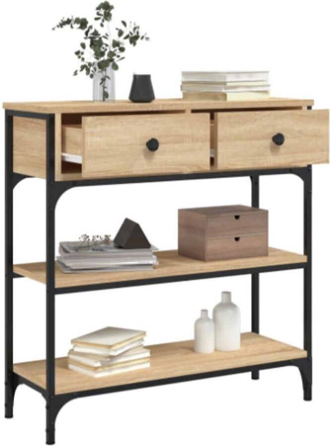 The Living Store Wandtafel 72 5x25x75 cm bewerkt hout sonoma eikenkleurig Wandtafel Salontafel Entreetafel Houten Tafel Landelijke Tafel - Foto 2