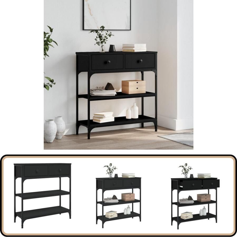 VidaXL Wandtafel Bewerkt Hout Zwart 72 5x25x75 cm Wandtafel Industrieel Design Houten Tafel Zwarte Tafel Entreetafel