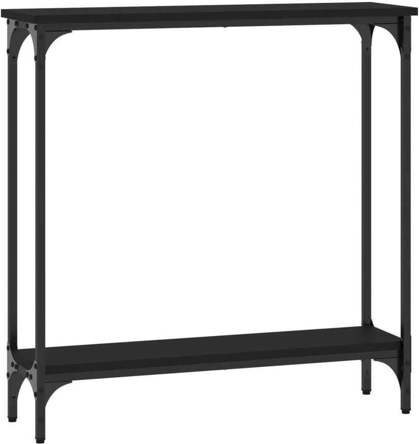 The Living Store Wandtafel 75x22 5x75 cm bewerkt hout zwart Wandtafel Industrieel Zwarte Wandtafel Haltafel Entreetafel