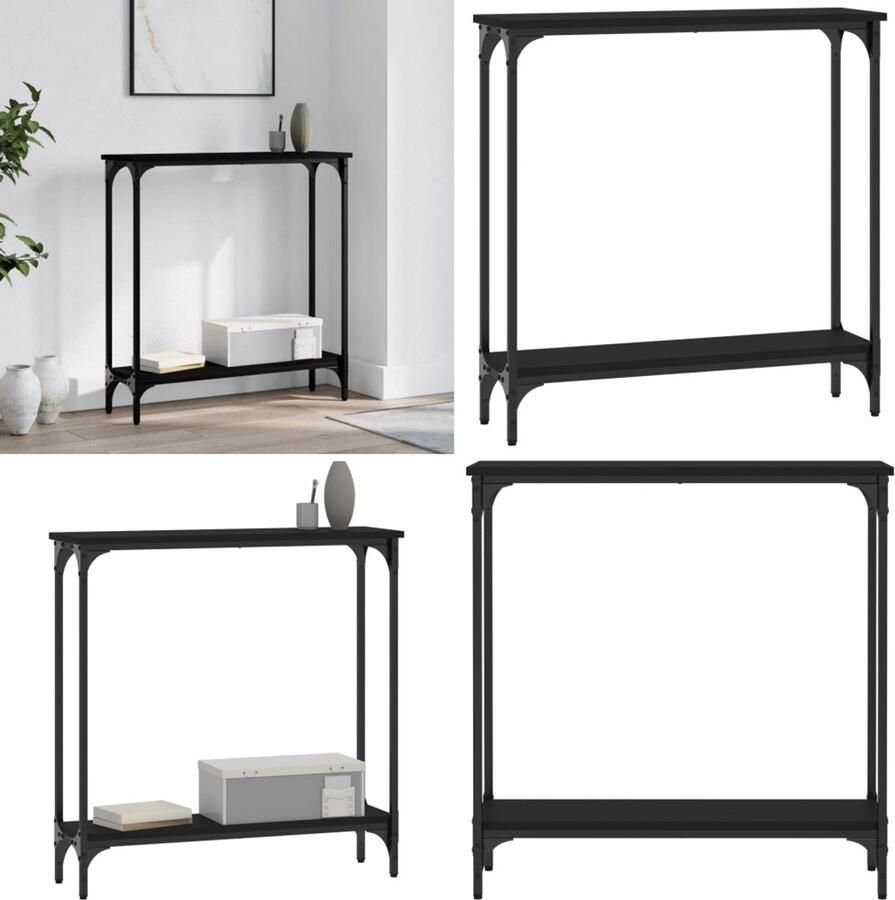 The Living Store Wandtafel Trendy Haltafel 75 x 22.5 x 75 cm Zwart Wandtafel Haltafel Consoletafel Zwarte Tafel Houten Tafel - Foto 2
