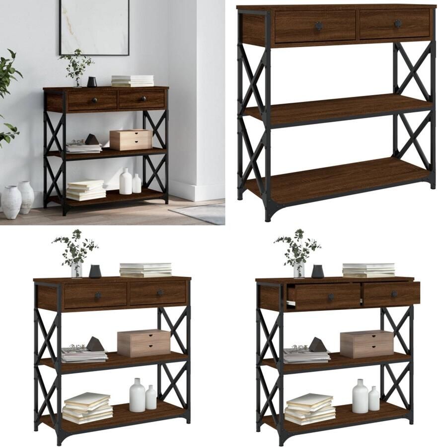 VidaXL Wandtafel 75x28x75 cm bewerkt hout bruin eikenkleur Wandtafel Wandtafels Bijzettafel Console Tafel