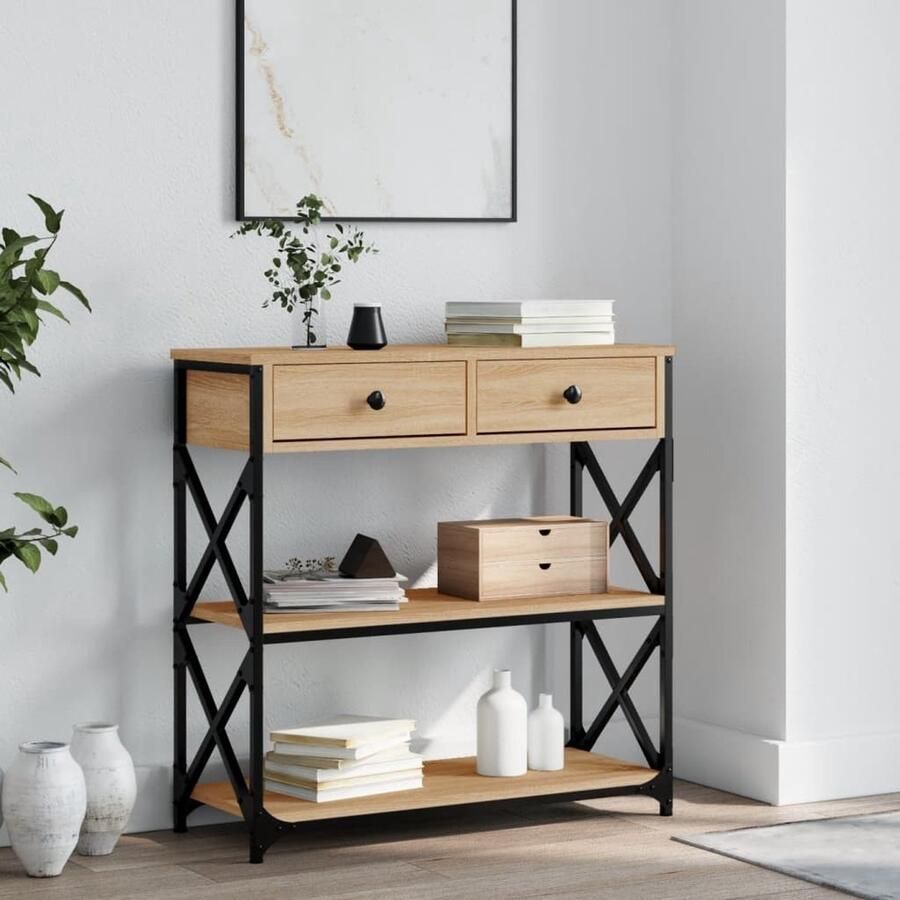 VidaXL Wandtafel 75x28x75 cm Sonoma Eiken Wandtafel Industrieel Houten Kast Eiken Bruine Kleuren Entreetafel Livingroom Accessoires Bergruimte - Foto 2