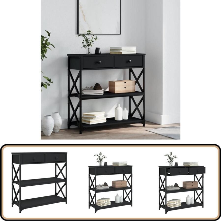 VidaXL Wandtafel 75x28x75 cm Zwart Bewerkt hout Wandtafel Haltafel Consool Tafel Industrieel Design Zwarte Kleur Houten Tafel