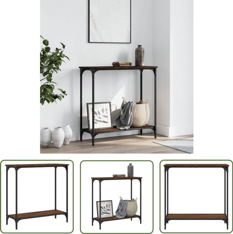 The Living Store Wandtafel 75x30 5x75 cm bewerkt hout bruin eikenkleur Wandtafel Entreetafel Consooltafel Houten Tafel Industrieel Meubilair