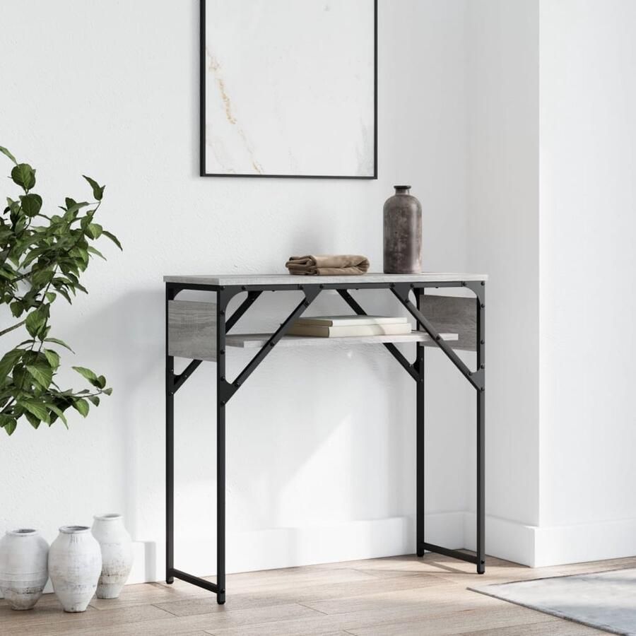 VidaXL Wandtafel 75x30x75 cm Grijs Sonoma Eiken Haltafel Wandtafel Industrieel Grijze Sonoma Eiken Houten Tafel Vintage Livingroom Entree Modern - Foto 2