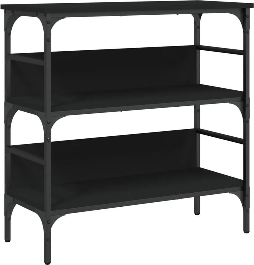 The Living Store Wandtafel 75x32x75 cm bewerkt hout zwart Wandtafel Entreetafel Consoletable Houten Kast Zwarte Meubels