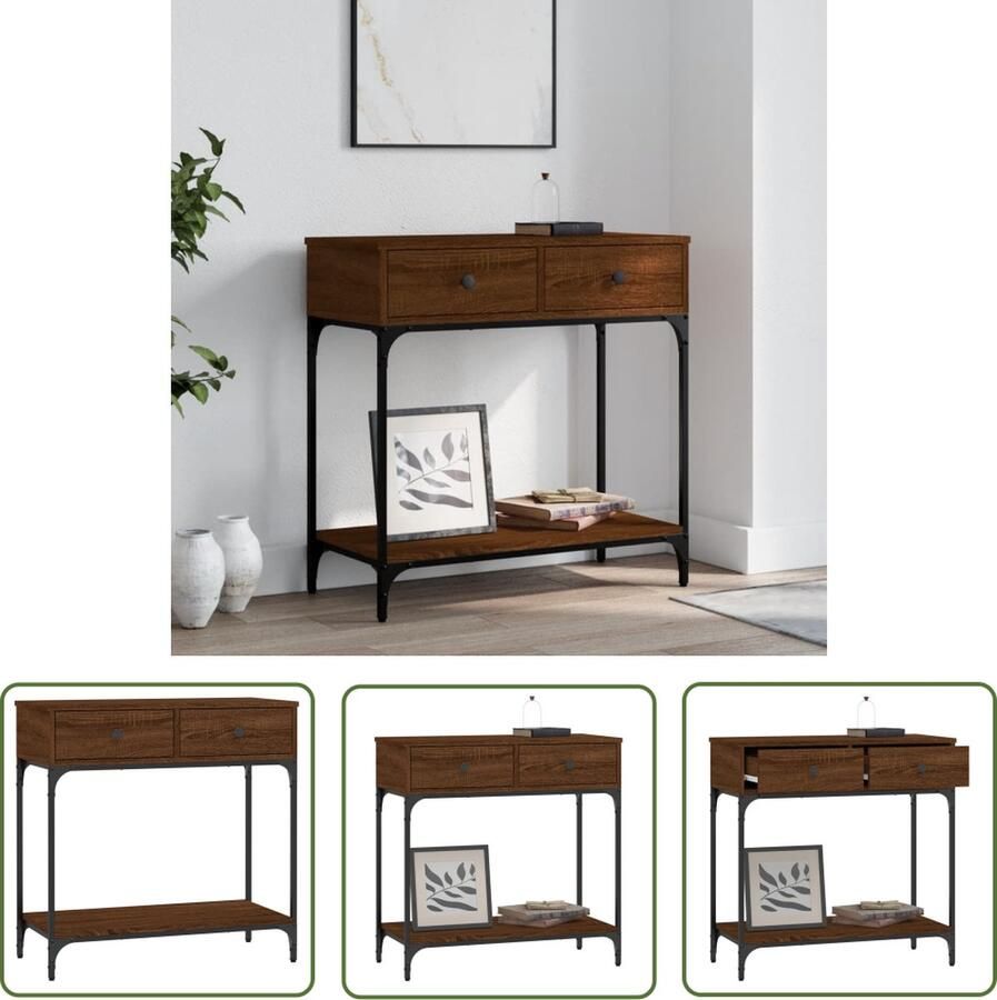 The Living Store Wandtafel Bruineiken 75 x 34.5 x 75 cm Duurzaam bewerkt hout en metaal Wandtafel Houten Tafellaar Bruin Eiken Bijzettafel Entreetafel - Foto 2