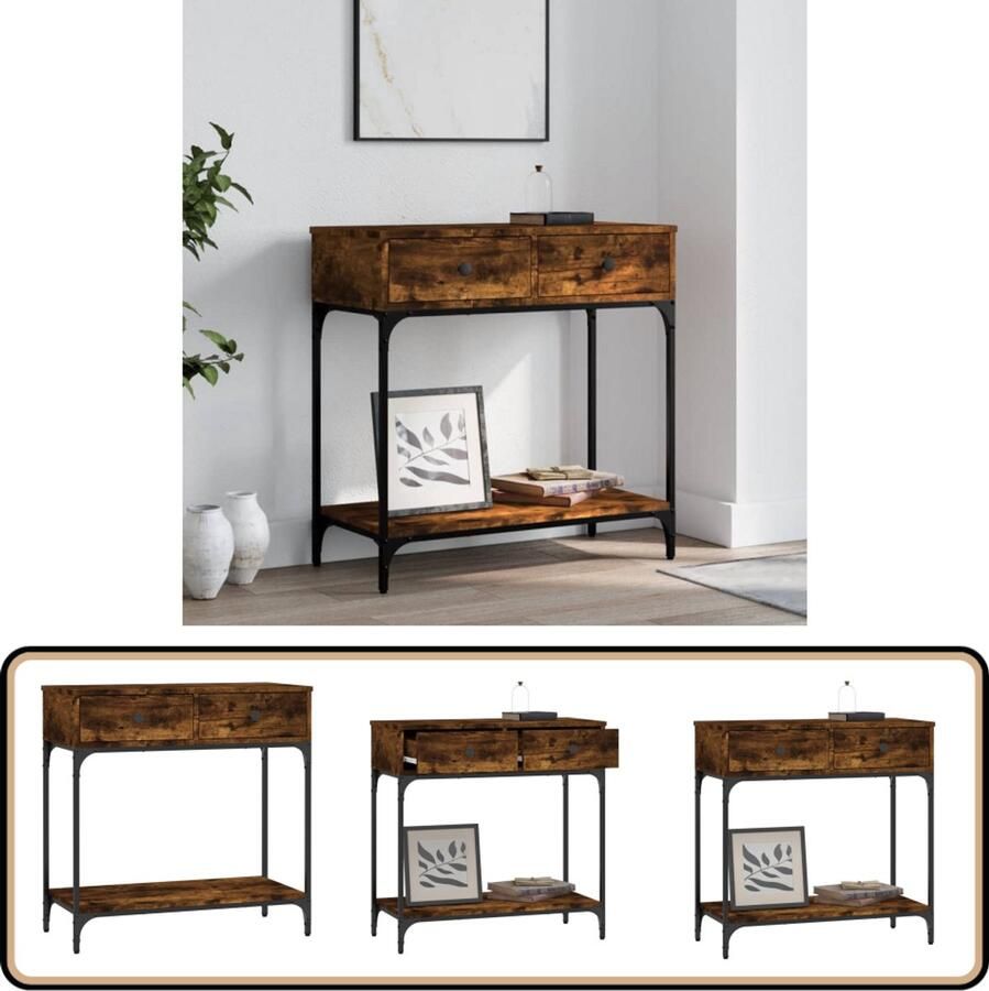 VidaXL Wandtafel Bewerkt hout Gerookt eiken kleur Wandtafel Eiken Houten Kast Bergruimte Entreetafel Livingroom Modern Minimalistisch