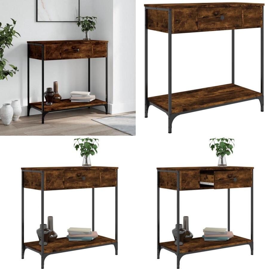 The Living Store Wandtafel 75x34 5x75 cm bewerkt hout gerookt eikenkleurig Wandtafel Entreetafel Consooltafel Houten Tafel Industrieel Meubilair