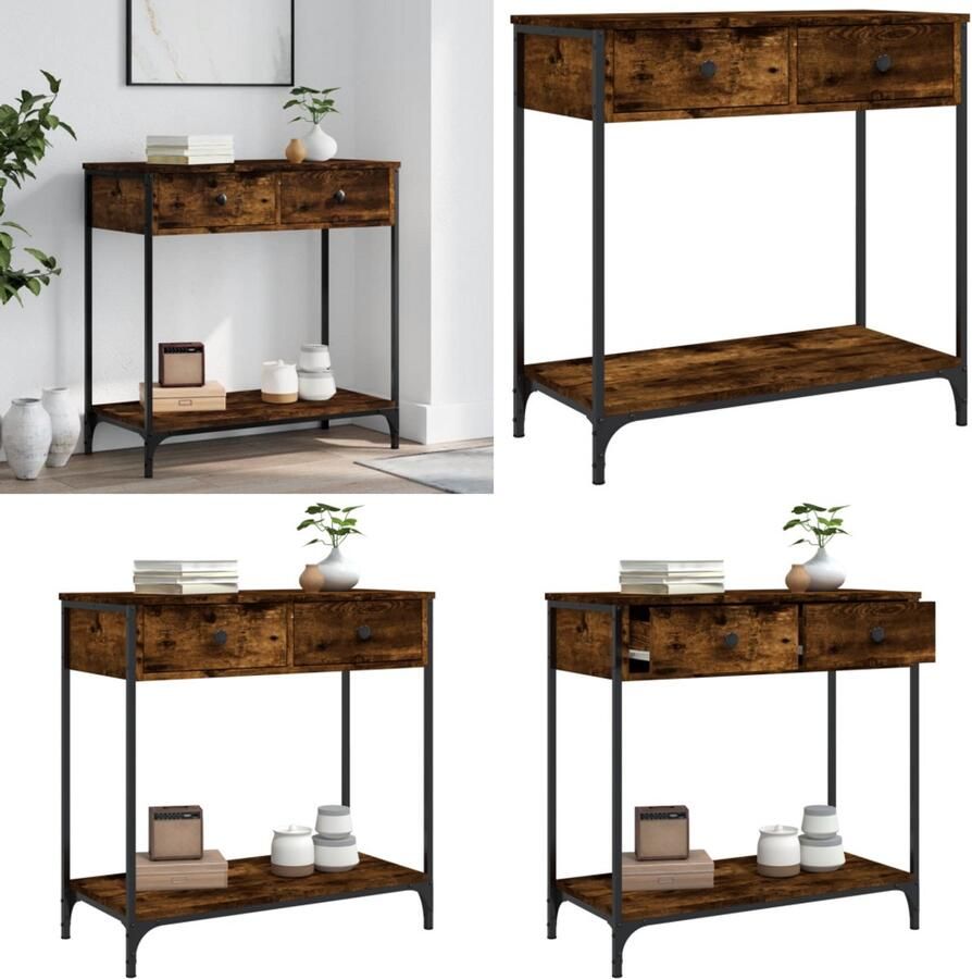 VidaXL Wandtafel 75x34 5x75 cm bewerkt hout gerookt eikenkleurig Wandtafel Wandtafels Bijzettafel Console Tafel