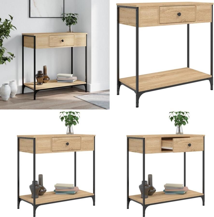 The Living Store Wandtafel Sonoma Eiken 75 x 34.5 x 75 cm Duurzaam hout en metaal Wandtafel Console Tafel Bijzet Tafeltje Houten Tafel Eiken Kleur - Foto 2