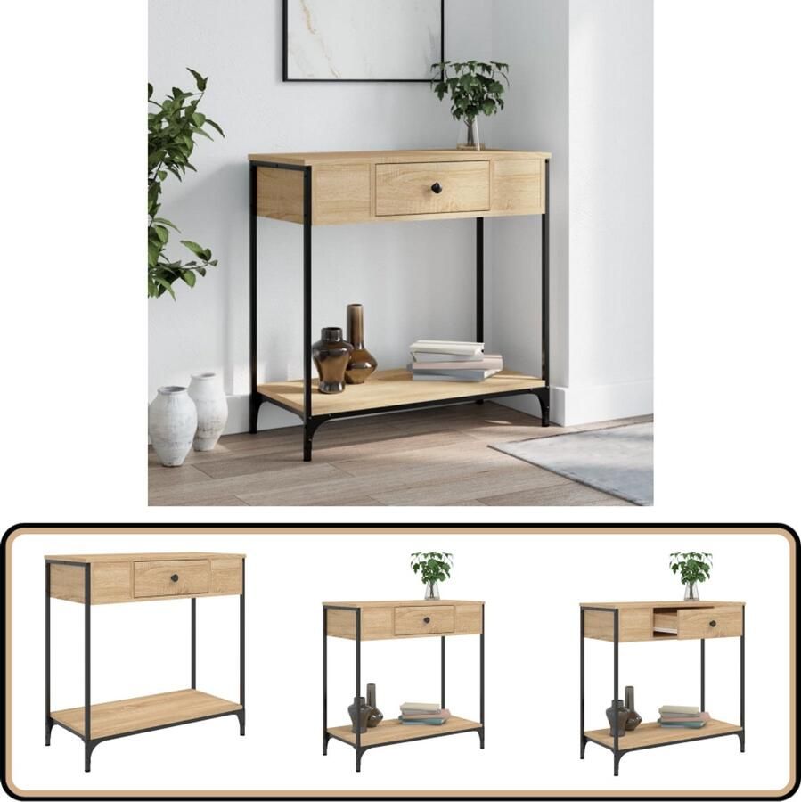 The Living Store Wandtafel Sonoma Eiken 75 x 34.5 x 75 cm Duurzaam hout en metaal Wandtafel Console Tafel Bijzet Tafeltje Houten Tafel Eiken Kleur
