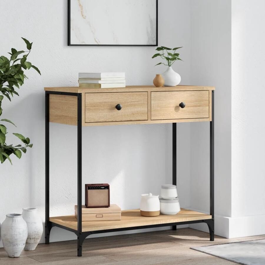 VidaXL Wandtafel 75x34 5x75 cm Sonoma Eiken Kleur Wandtafel Console Tafel Houten Tafel Eiken Kleur Bergruimte Industrieel Design - Foto 2
