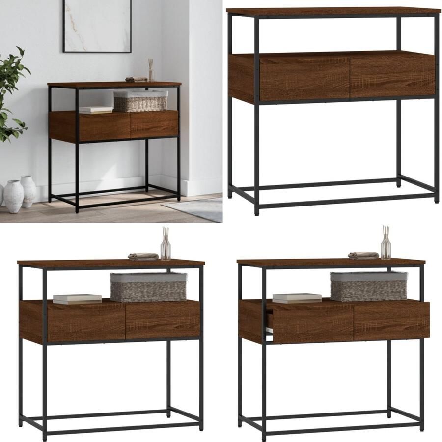 The Living Store Wandtafel Trendy Haltafel 75 x 40 x 75 cm Ken- Verstelbare poten Kleur- Bruineiken Materiaal- Bewerkt hout en metaal Wandtafel Haltafel Designmeubel Houten Tafel Industrieel Design - Foto 2