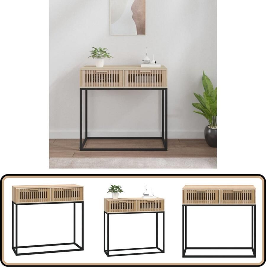 VidaXL Wandtafel 80x30x75 cm Hout & IJzer Wandtafel Scandinavisch Design Houten Kast Salontafel Entreetafel Bergruimte