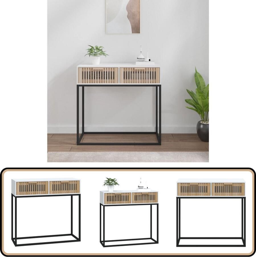 VidaXL Wandtafel 80x30x75 cm Wit Hout & IJzer Scandinavische Wandtafel Wandconsole Houten Kast Salontafel Entreetafel Bergruimte Designmeubilair