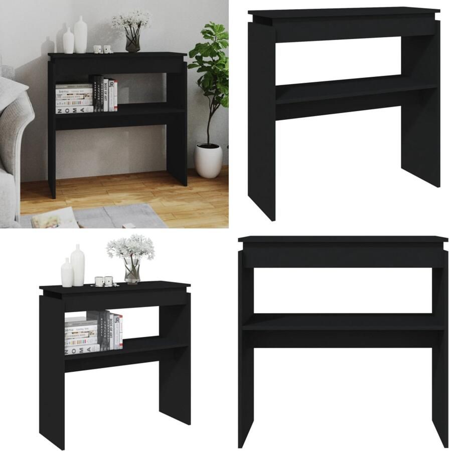 VidaXL Wandtafel 80x30x80 cm bewerkt hout zwart Bijzettafel Bijzettafels Tafel Tafels