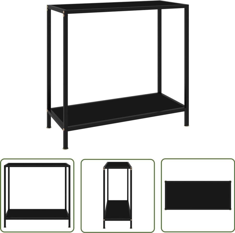 VidaXL Wandtafel Gehard Glas 80x35x75 cm Zwart Wandtafel Bijzettafel Zwarte Tafel Modern Design Glazen Tafel