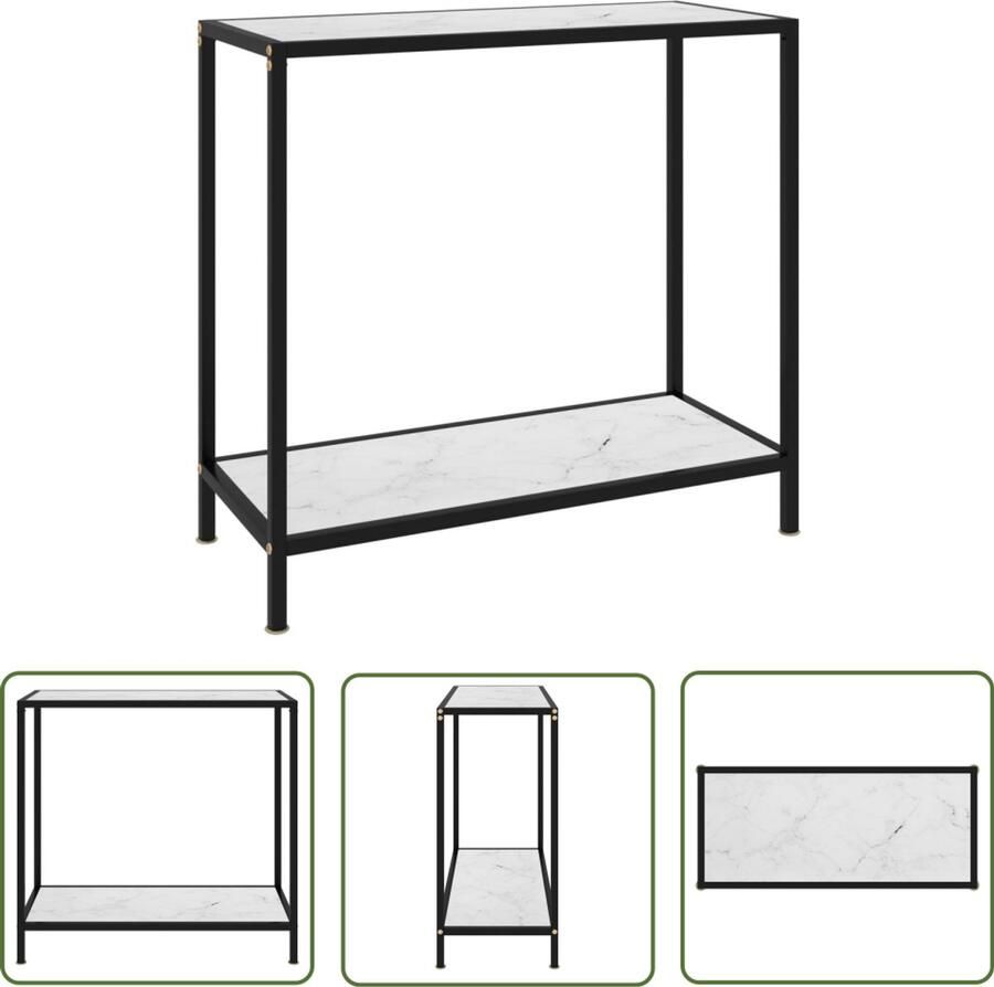 VidaXL Wandtafel 80x35x75 cm Glas & Staal Wandtafel Bijzettafel Salontafel Modern Design Witte Kleur Zwarte Kleur Glazen Tafelblad Metalen Onderstel Muurmontage