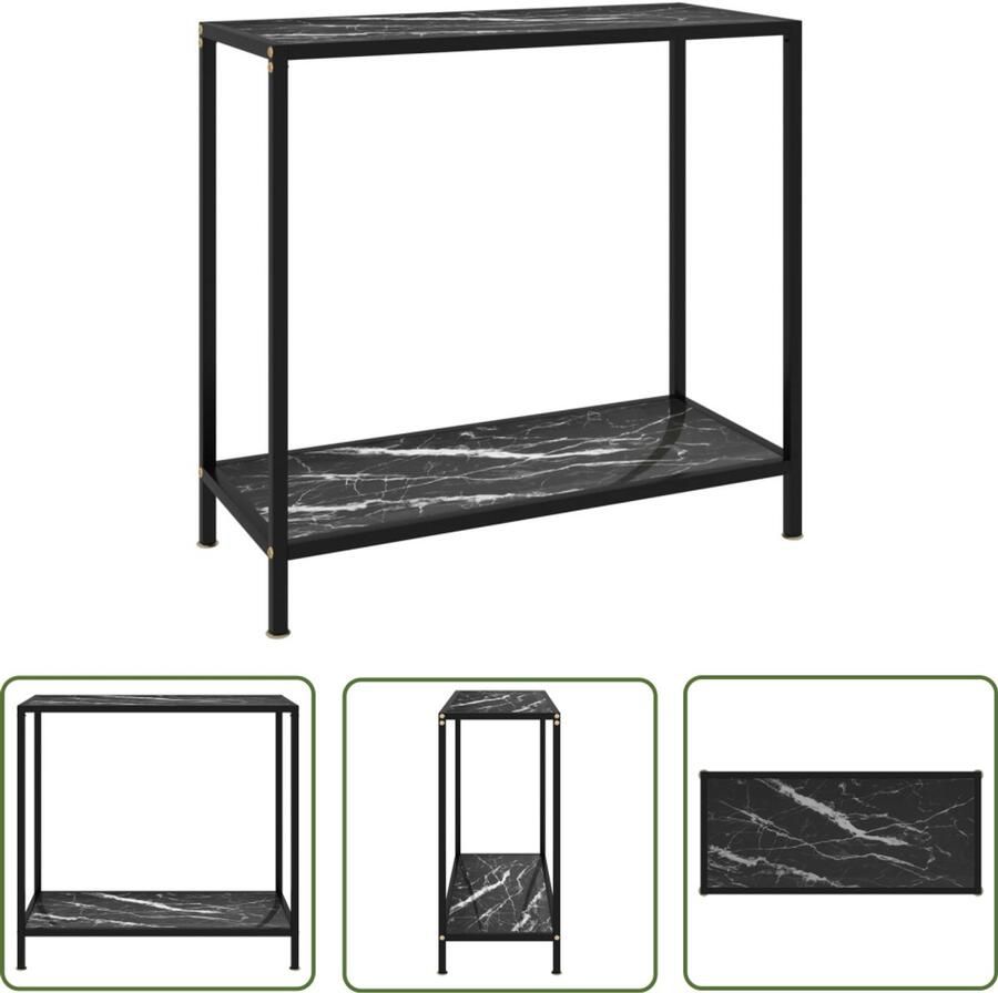 VidaXL Wandtafel 80x35x75 cm Zwart Glas Marmerlook Wandtafel Zwarte Tafel Marmer Look Salontafel Entreetafel Sidetable Modern Design Glazen Tafel Metalen Tafel Muurplank Decoratief Item Opbergruimte