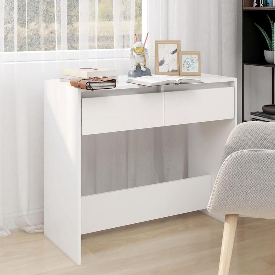 VidaXL Wandtafel 89x41x76 5 cm Bewerkt hout Wit Consoletafel Haltafel Salontafel Witte Tafel Houten Tafel Kastje Opbergruimte Livingroom Furniture Entryway Furniture Modern Design Scandinavische Stijl - Foto 2