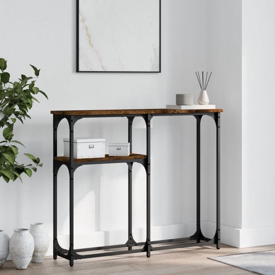 VidaXL Wandtafel 90x22 5x75 cm Gerookt Eiken Wandtafel Haltafel Consool Tafel Houten Tafel Bruine Tafel Industrieel Design Bergruimte - Foto 2