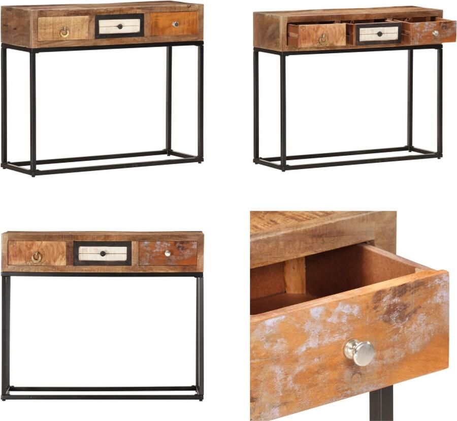 VidaXL Wandtafel 90x30x75 cm massief gerecycled hout goudkleurig Wandtafel Wandtafels Consoletafel Consoletafels