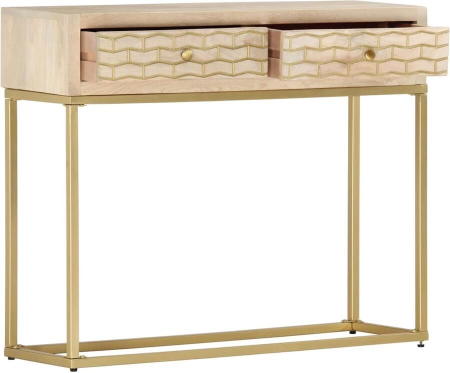 The Living Store Wandtafel 90x30x75 cm massief mangohout goudkleurig Wandtafel Industriële Stijl Mangohout Goudkleurig Vintage - Foto 2