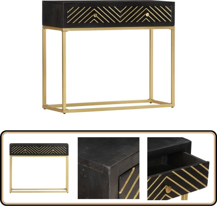 VidaXL Wandtafel 90x30x75 cm Mangohout Zwart Goud Consoletafel Wandtafel Salontafel Entreetafel Industriële Tafel