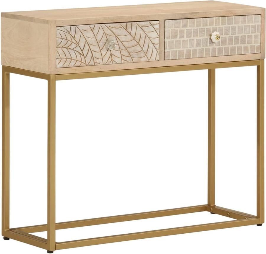 VidaXL The Living Store Wandtafel 90x30x76 cm massief mangohout en ijzer Wandtafel Mangohout Salontafel Opbergruimte Vintage
