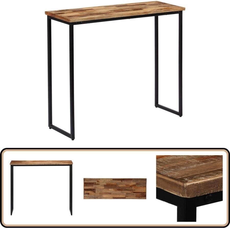 VidaXL Wandtafel 90x30x76 cm Massief gerecycled teakhout Wandtafel Teak Houten Tafel Console Tafel Retro Tafel Industriële Tafel