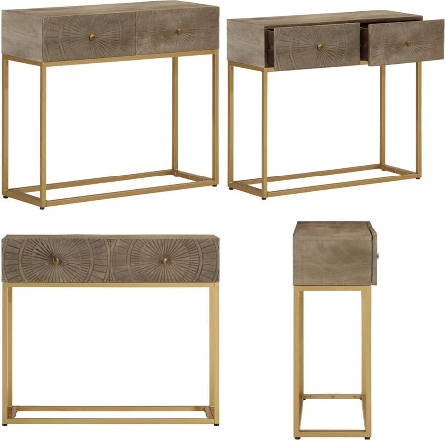 VidaXL Wandtafel 90x30x76 cm massief mangohout en ijzer Wandtafel Wandtafels Bijzettafel Console Tafel