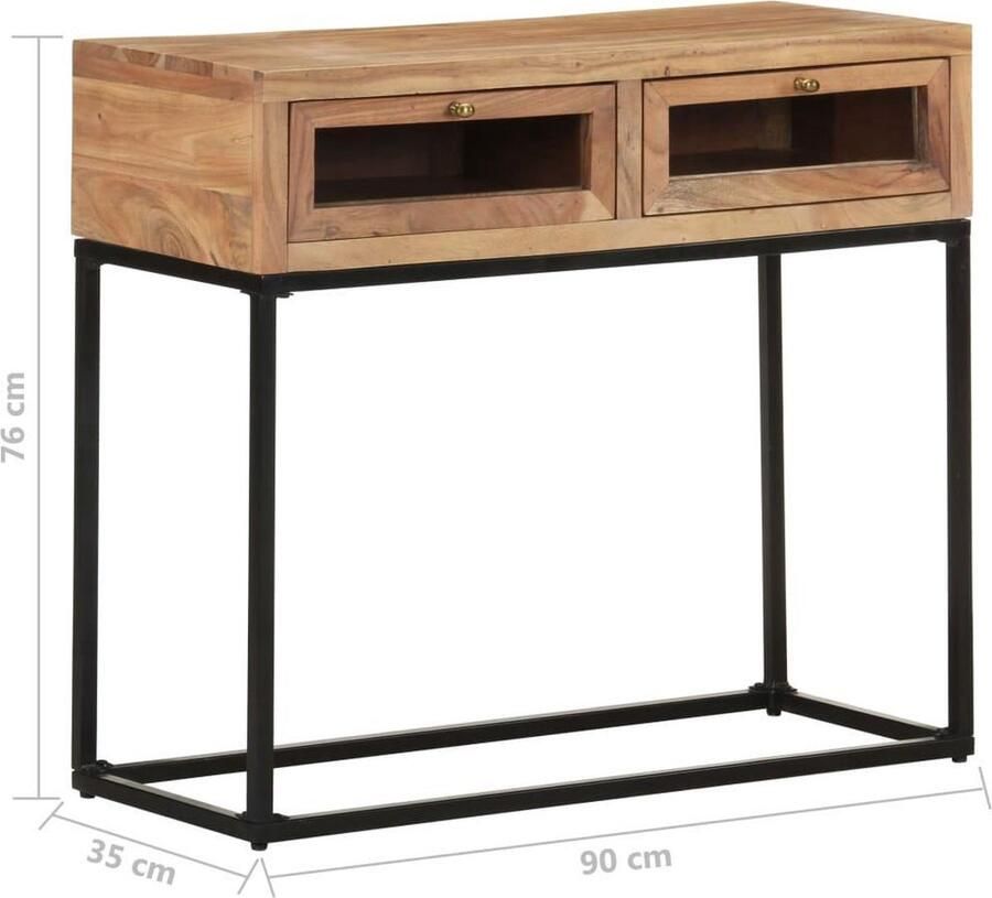 VidaXL Wandtafel 90x35x76 cm Massief Acaciahout Wandtafel Industrieel Design Acacia Hout Salontafel Entreetafel Kast Bergruimte - Foto 2