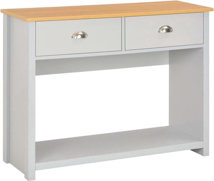 VidaXL Wandtafel 97x35x76 cm Grijs en Houtkleur Wandtafel Salontafel Bijzetkast Houten Meubilair Grijze Meubelen Landelijke Stijl Kast Met Lade Opslagruimte - Foto 2
