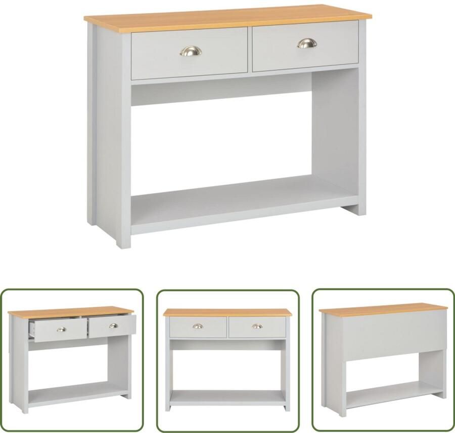VidaXL Wandtafel 97x35x76 cm Grijs en Houtkleur Wandtafel Salontafel Bijzetkast Houten Meubilair Grijze Meubelen Landelijke Stijl Kast Met Lade Opslagruimte