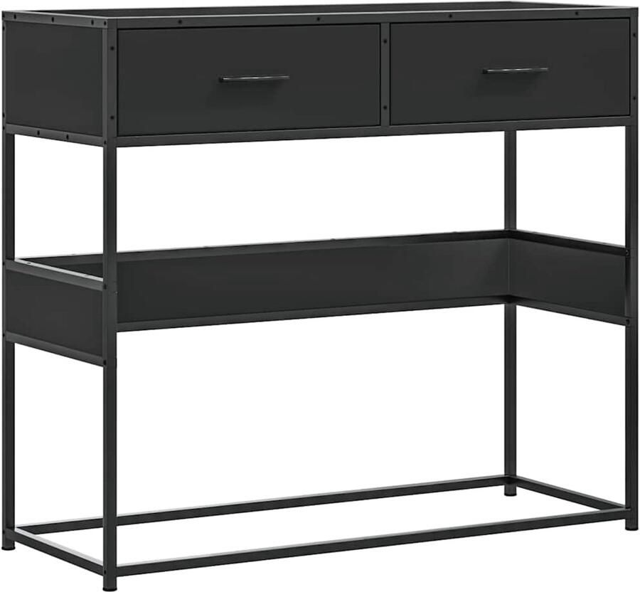 The Living Store Wandtafel 90x35x80 cm bewerkt hout zwart Wandtafel Salontafel Entreetafel Opbergruimte Houten Tafel