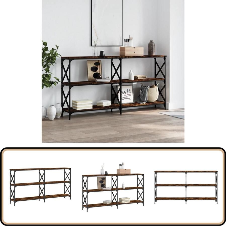 VidaXL Wandtafel Bewerkt Hout Gerookt Eiken 156cm Wandtafel Haltafel Entreetafel Consoletafel Houten Tafel Metalen Tafel Bruine Tafel Vintage Tafel