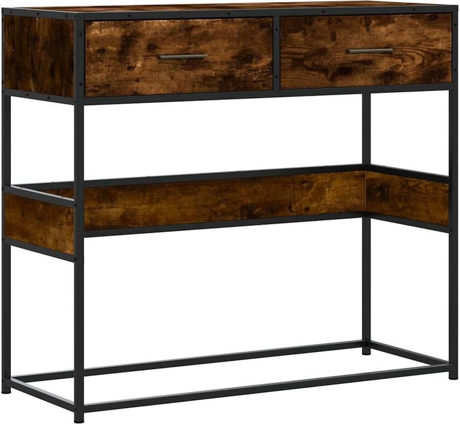 The Living Store Wandtafel 90x35x80 cm bewerkt hout gerookt eikenkleurig Wandtafel Salontafel Entreetafel Opbergruimte Houten Tafel