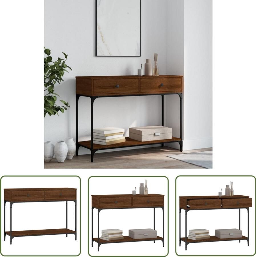 VidaXL Wandtafel Bruin Eiken 100x34 5x75 cm Wandtafel Houten Tafel Entreetafel Halltable Kastdeur Bergruimte Vintage Industriële Stijl