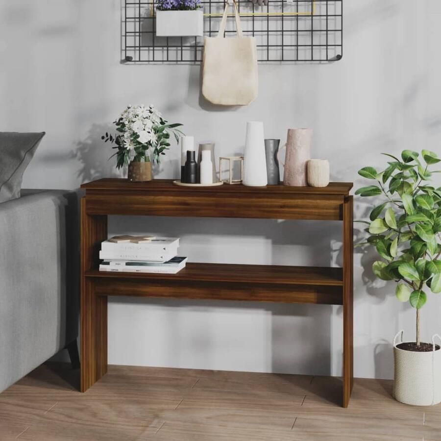 VidaXL Wandtafel Bruin Eiken 102x30x80 cm Wandtafel Bijzettafel Houten Tafel Bruine Eiken Minimalist Modern Vintage Living Room Hallway Bedroom - Foto 2