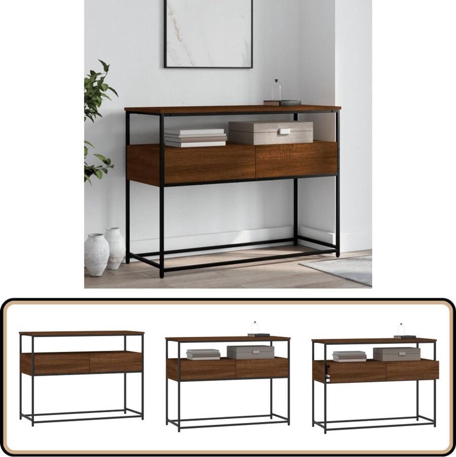 The Living Store Wandtafel Trendy Haltafels Afmeting- 100 x 40 x 75 cm Kleur- Bruineiken Ken- Verstelbare poten Wandtafel Haltafel Entreetafel Houten Tafeltje Industrieel Meubel