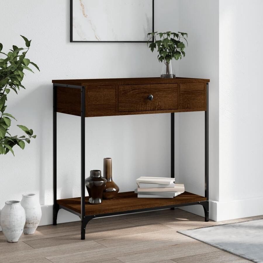 VidaXL Wandtafel Bruineiken 75x34 5x75 cm Wandtafel Houten Tafel Industrieel Design Bergruimte Entreetafel Halltable Consoletafel - Foto 2