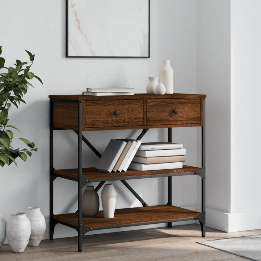VidaXL Wandtafel Bruineiken Bewerkt Hout 75x34 5x75 cm Wandtafel Houten Wandtafel Bruine Eiken Kleur Entreetafel Halltafel